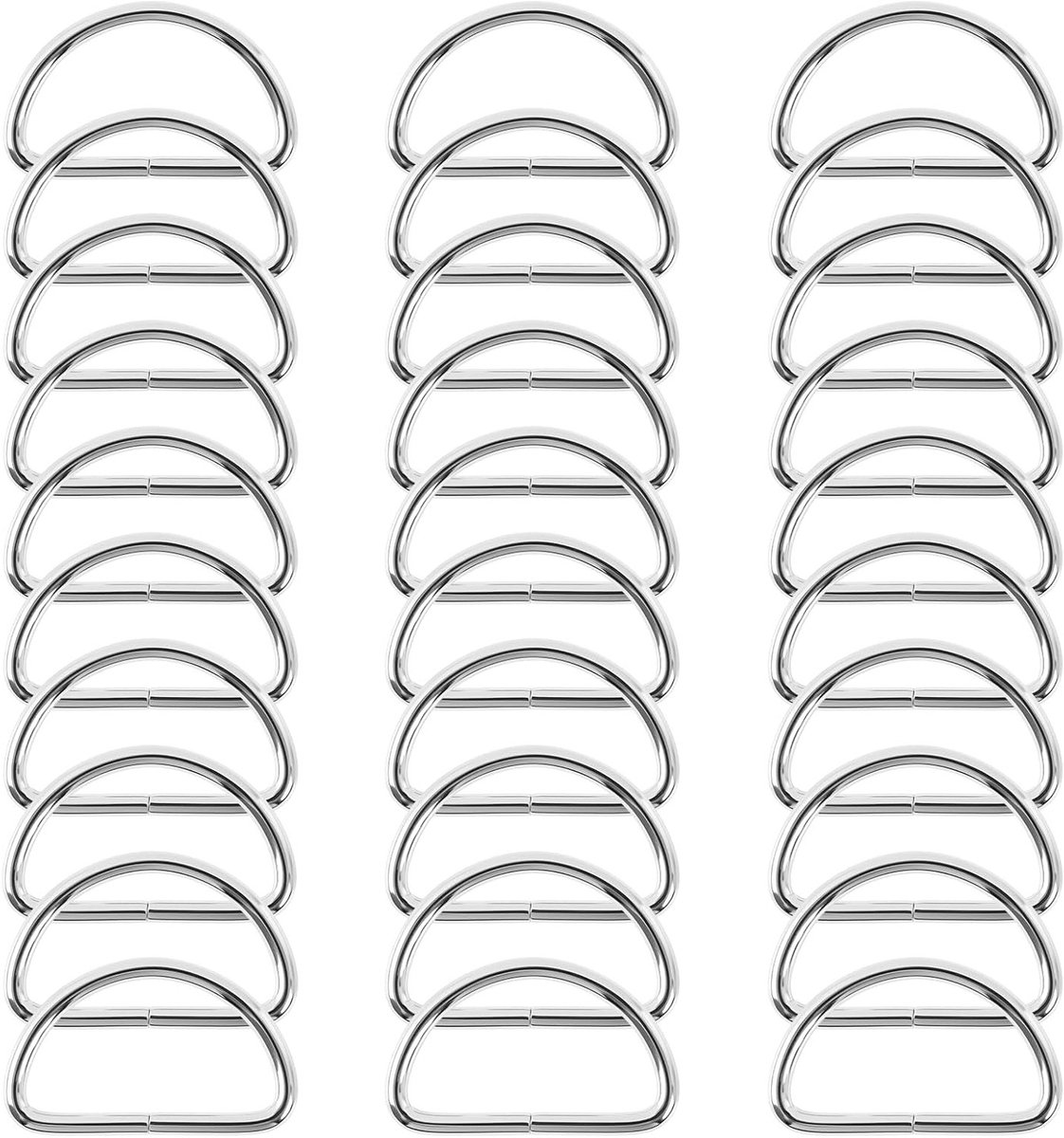D-Ringen 32 mm, Niet-Gelast, Metaal Verchroomd voor Tassen, Hondenhalsbanden en Creatief Handwerk, 3 mm Dikte, Zilverkleurig
