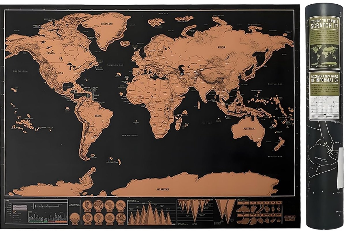 SnelShoppen - Scratch Card of the World 42.5 x 30 cm - Wereldkaart Scratchkaart met Kleurrijke Vlaggen en Stickers - Perfect voor Reisliefhebbers en W