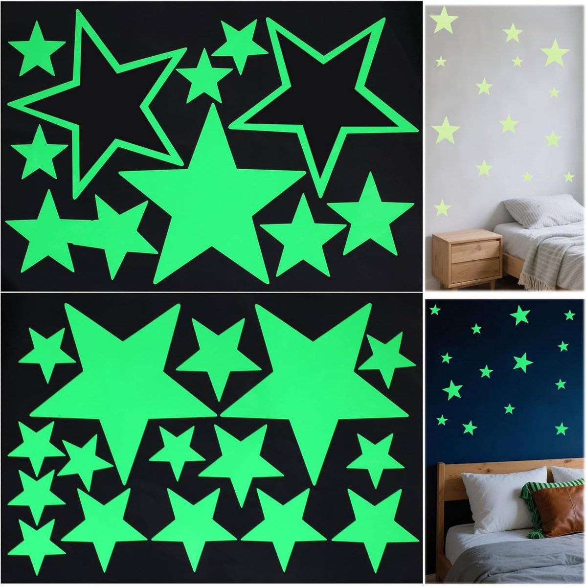 SnelShoppen - 27 Luminous Star Stickers voor Kinderen - Zelfklevende Sterren in 3 Maten (4 cm, 6 cm, 13 cm) - PVC Wand- en Plafonddecoratie voor een B