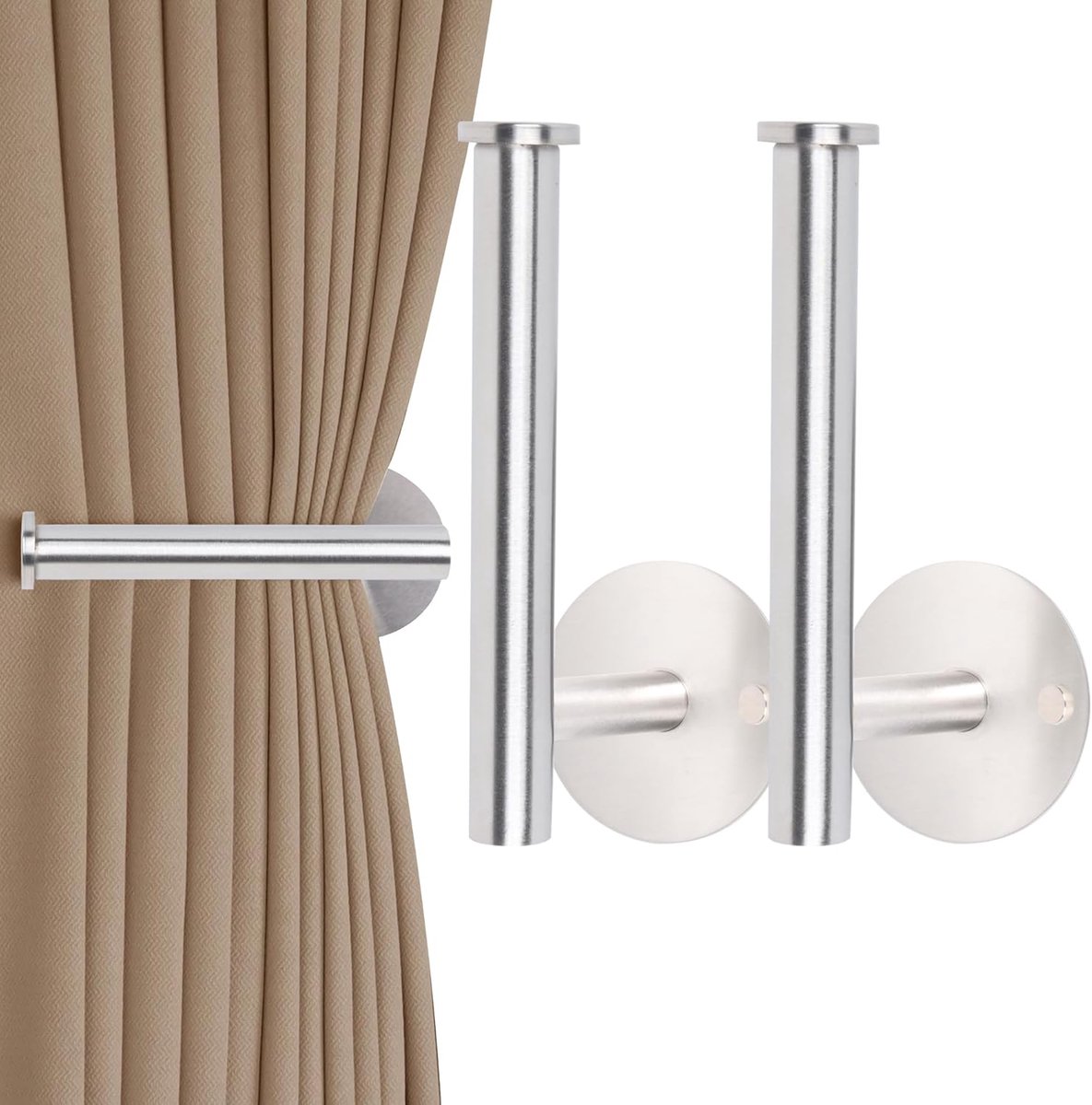 SnelShoppen - Curtain Holder No Drilling, Zelfklevende Gordijnhouder, Metaal, Gordijnhaak, Waterproof, 2 Stuks, Zilver, Voor Binnen en Buitengebruik