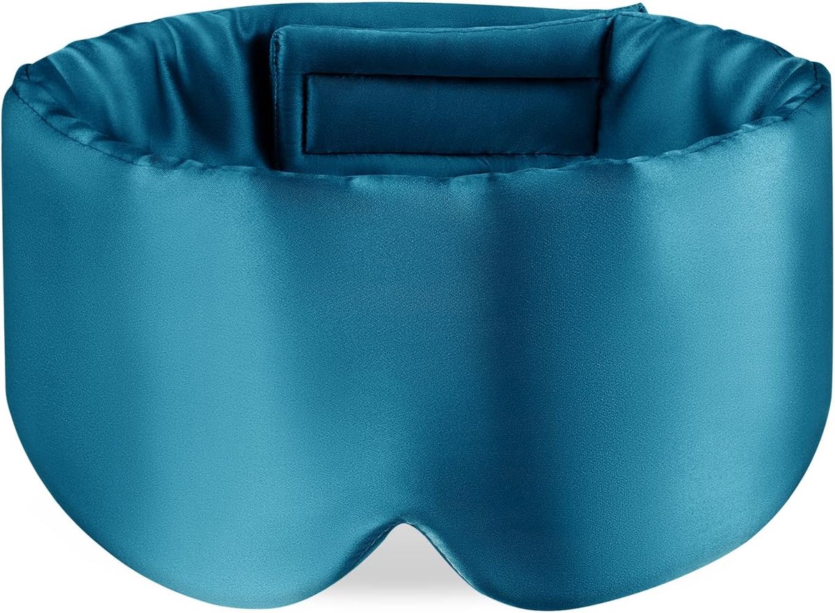 Thijox - Oogmasker Slaapmasker 100% Moerbeizijde - Verstelbare Hoofdband - Groot Oogbindweefsel - Pauwblauw - Voor Mannen en Vrouwen - Ideaal voor Sla