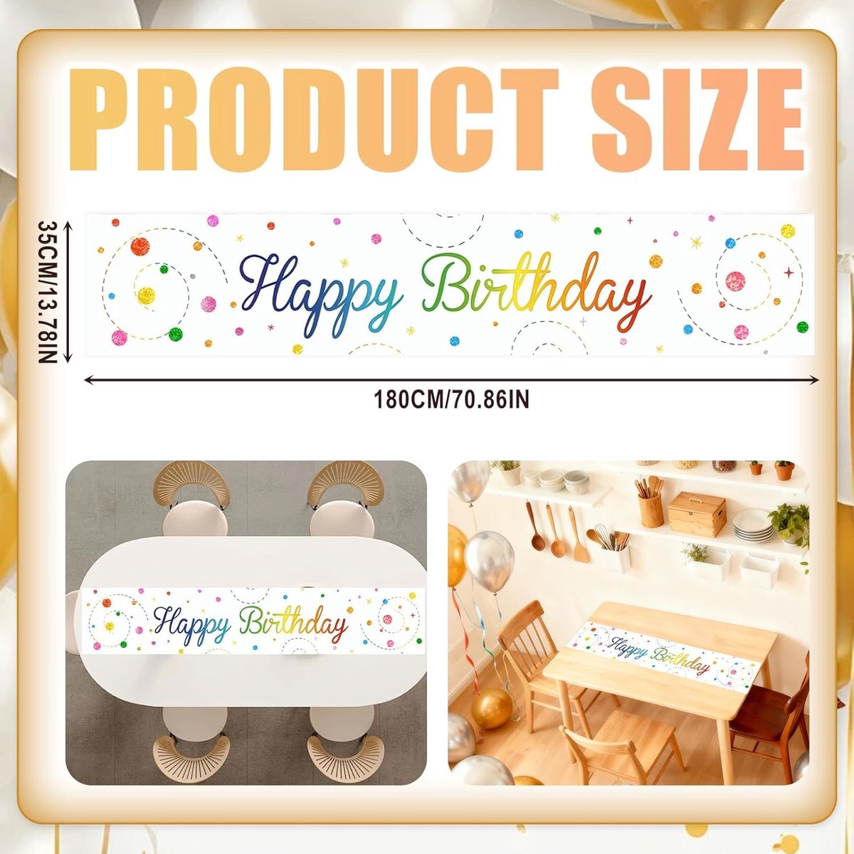 SnelShoppen - Happy Birthday Tafellaken 180 x 35 cm, Herbruikbaar en Wasbaar, Regenboog Galaxy Ruimte Thema, Tafelrunner voor Verjaardagsfeest, Tafeld