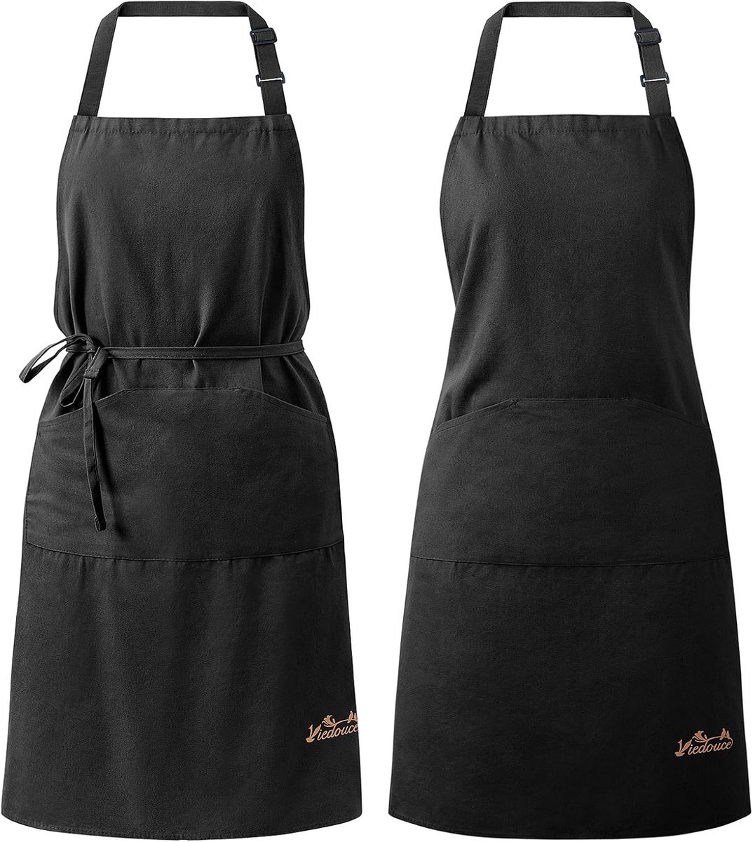 SnelShoppen - 2-Pack Waterdichte Keuken Schorten met Zakjes - Verstelbare BBQ Schorten - Hoogwaardige Materiaal - Zwart - Perfect voor Koken en Grille