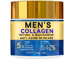 Retinol Collageen Dagcrème voor Mannen 40g – Gezichtscrème met Hyaluronzuur, Vitamine A & E – Hydraterende Anti-Aging Crème