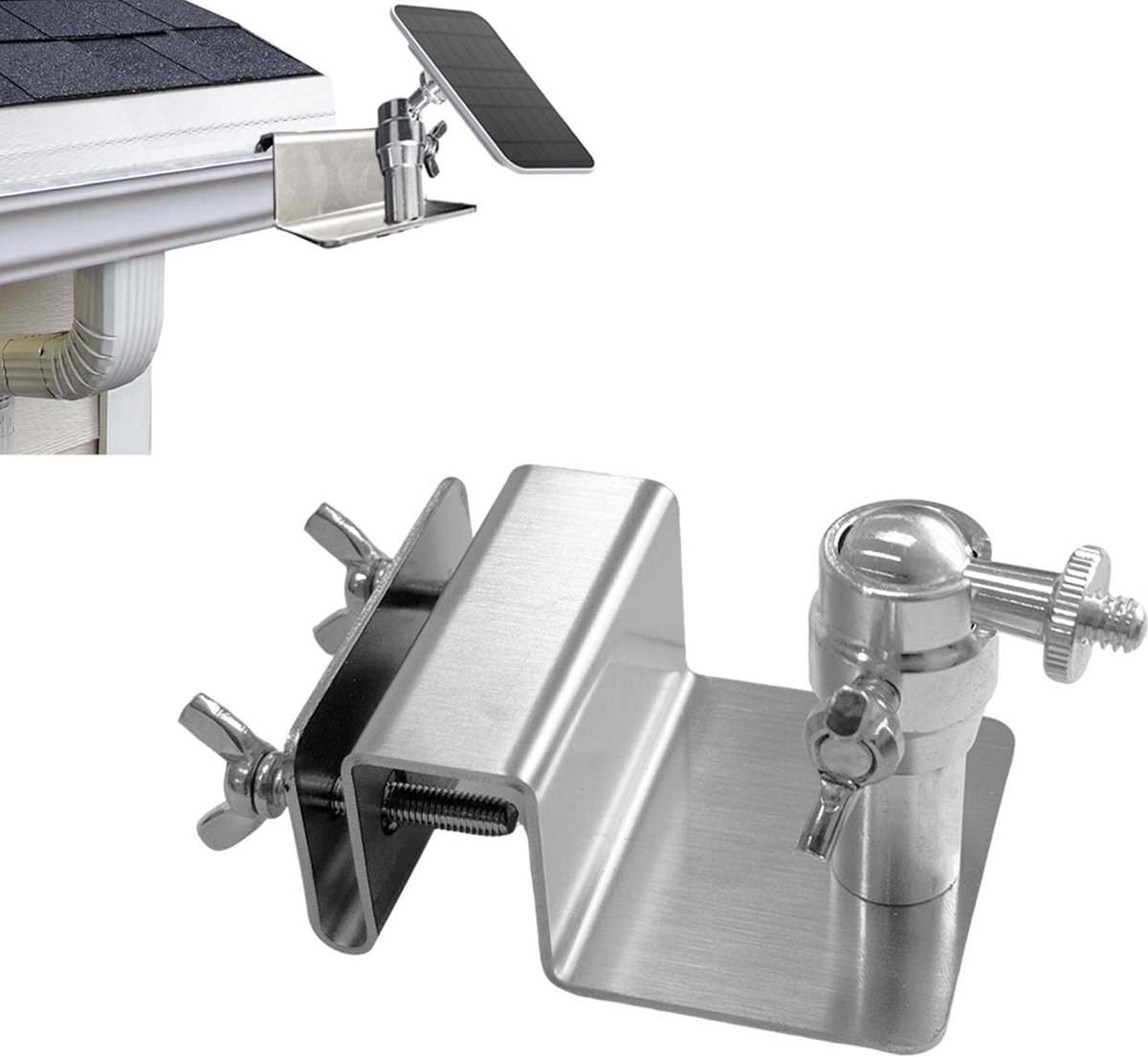 SnelShoppen - RVS Gootbeugel voor Zonnepaneel, Verstelbare Montageset voor Camera's, Draadloze Installatie, Geschikt voor 1/4 Schroef, Zilver