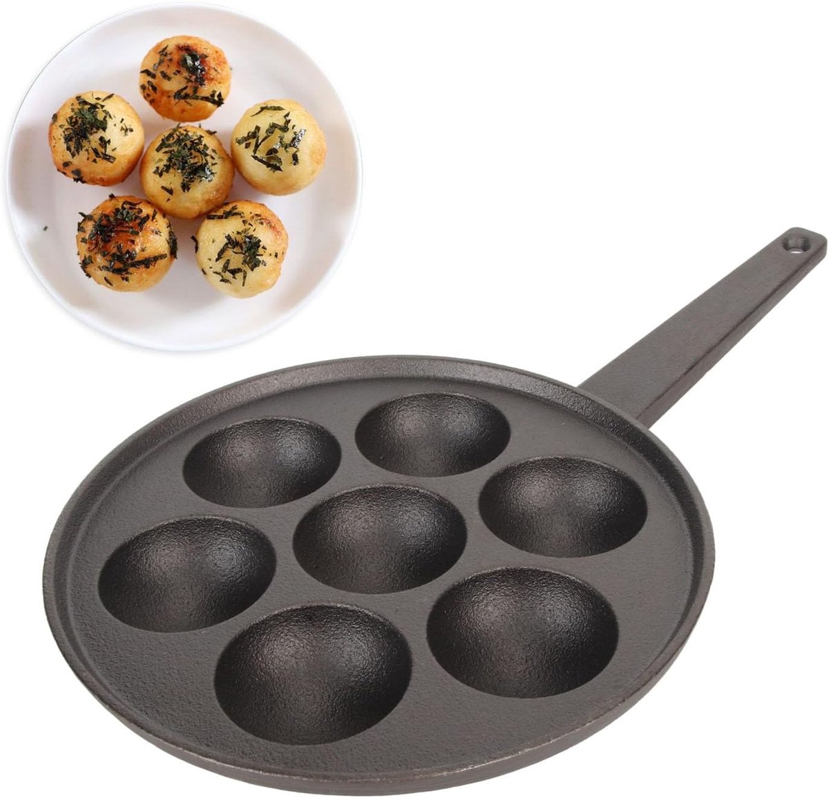 SnelShoppen - Takoyaki Pan 7 Grid Gietijzeren Grillpan - Non Stick Octopus Ballen Bakvorm voor Inductie en Gasfornuis - Duurzaam en Energiezuinig