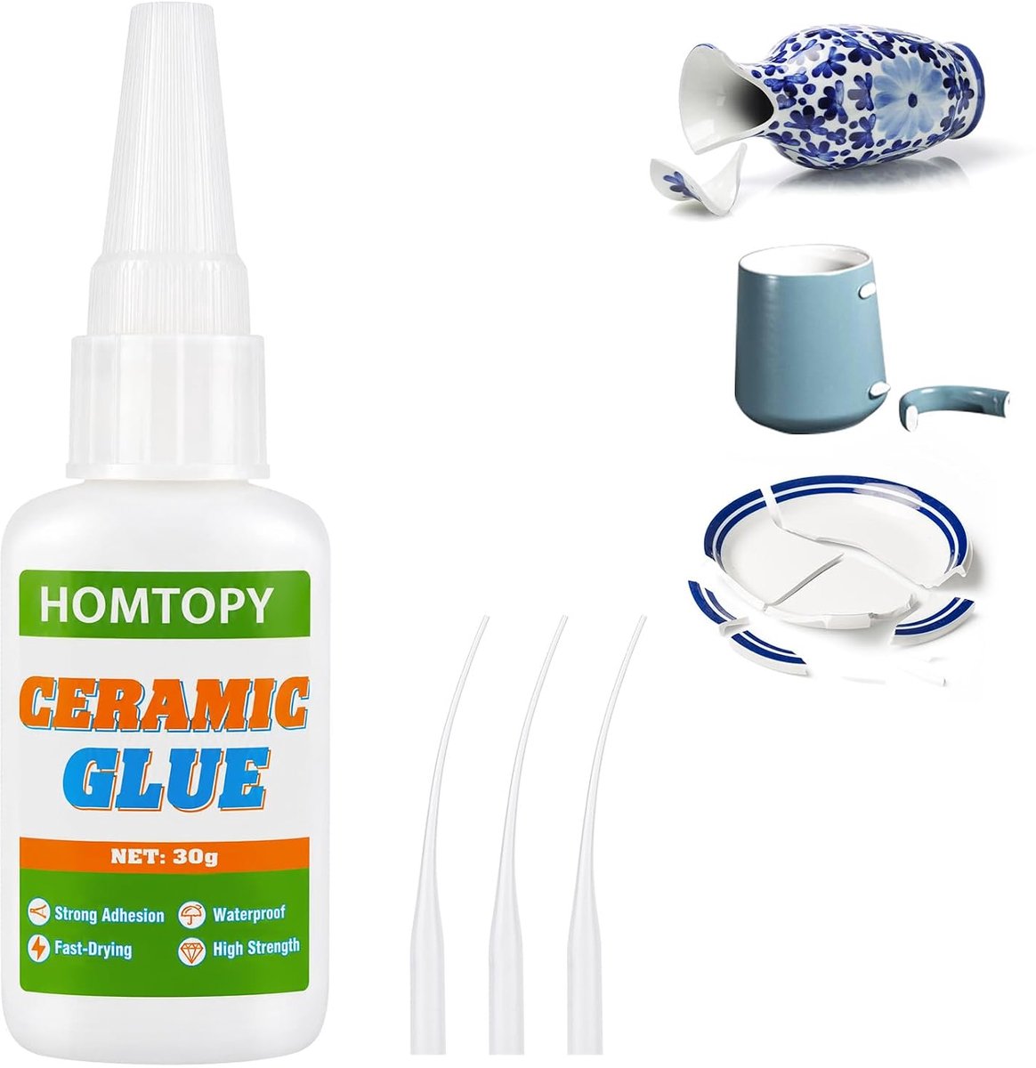 SnelShoppen - Ceramic Adhesive 30 g - Extra Sterk, Waterproof, Snel Superlijm voor Keramiek, Porselein, Anti-Droging, Transparant, Reparatielijm voor