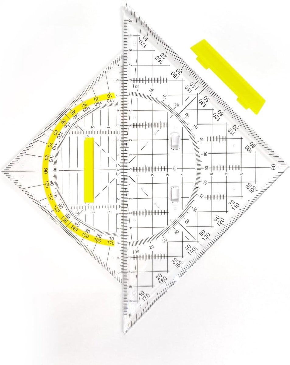 SnelShoppen - Geometrische Hoeklijnen Set van 2, Protractor met Verwijderbare Handgreep, Ink Knoppen, 20 cm en 14 cm, Ideaal voor Tekeningen en Ontwer