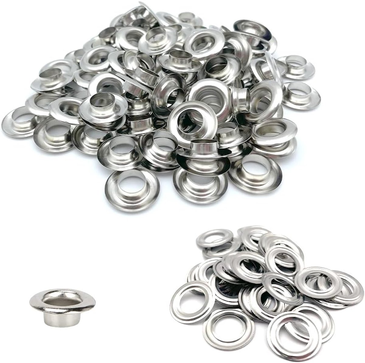 SnelShoppen - 100 Sets Metal Eyelets Waterproof Grommets 10mm Binnen Diameter voor DIY Projecten, Tenten, Gordijnen, Tuin, Creatief (Zilver)