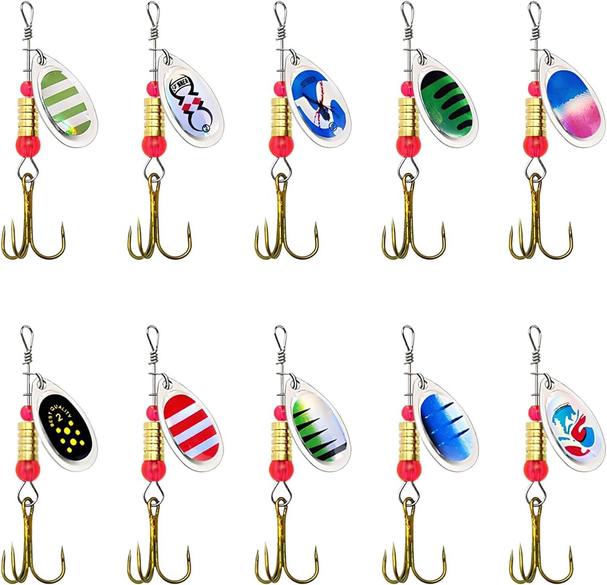 SnelShoppen - Set van 10 Vislures, Metalen Vissersaas met Sequins, Vissende Lepels, Zeeaas met Transparante Doos, Voor Forel, Baars, Zander