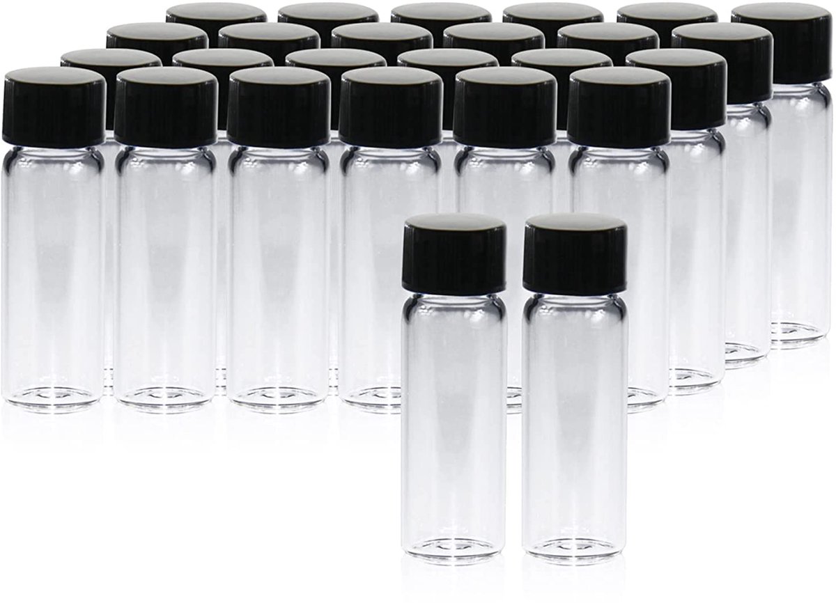 SnelShoppen - 20 Stuks 3ml Glazen Monsterflessen met Schroefdeksel, Polyethyleen Binnenvoering, Chemisch Bestendig, Laboratorium Flacons, Duidelijke B