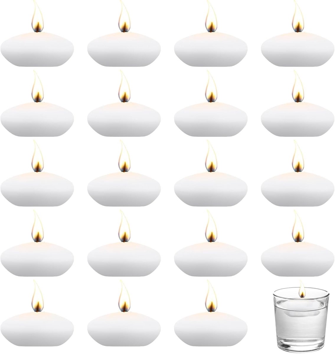SnelShoppen - 20 Stuks Waterdichte Drijvende Kaarsen 1.5 Inch Wit, Geurloos, 1.5-2 Uur Brandduur voor Feesten, Bruiloften, Tuin en Decoratie