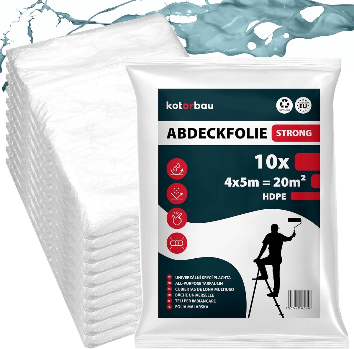 SnelShoppen - 10-Piece Set Dekfolie - Polyethyleen - 4 x 5 m - Transparant - Hoog Herbruikbaar - Beschermfolie Voor Binnen En Buiten - Perfect Voor Sc