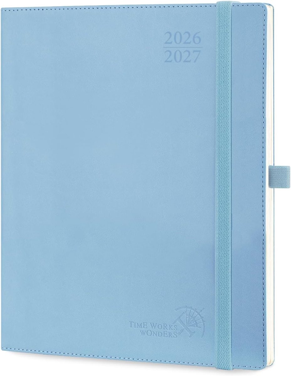 SnelShoppen - Agenda 2026 2027 Weekly Planner Vertical 26.5 x 21.5 cm, Soft PU Leer, 30 Minuten Intervallen, Blauw, Perfect voor School en Organisatie