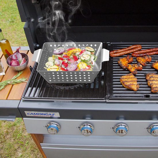 Roestvrij Stalen Grillmand Set van 3 - BBQ Groentemand en Vleesmand met Gebogen Handvat van Merkloos — afbeelding 3