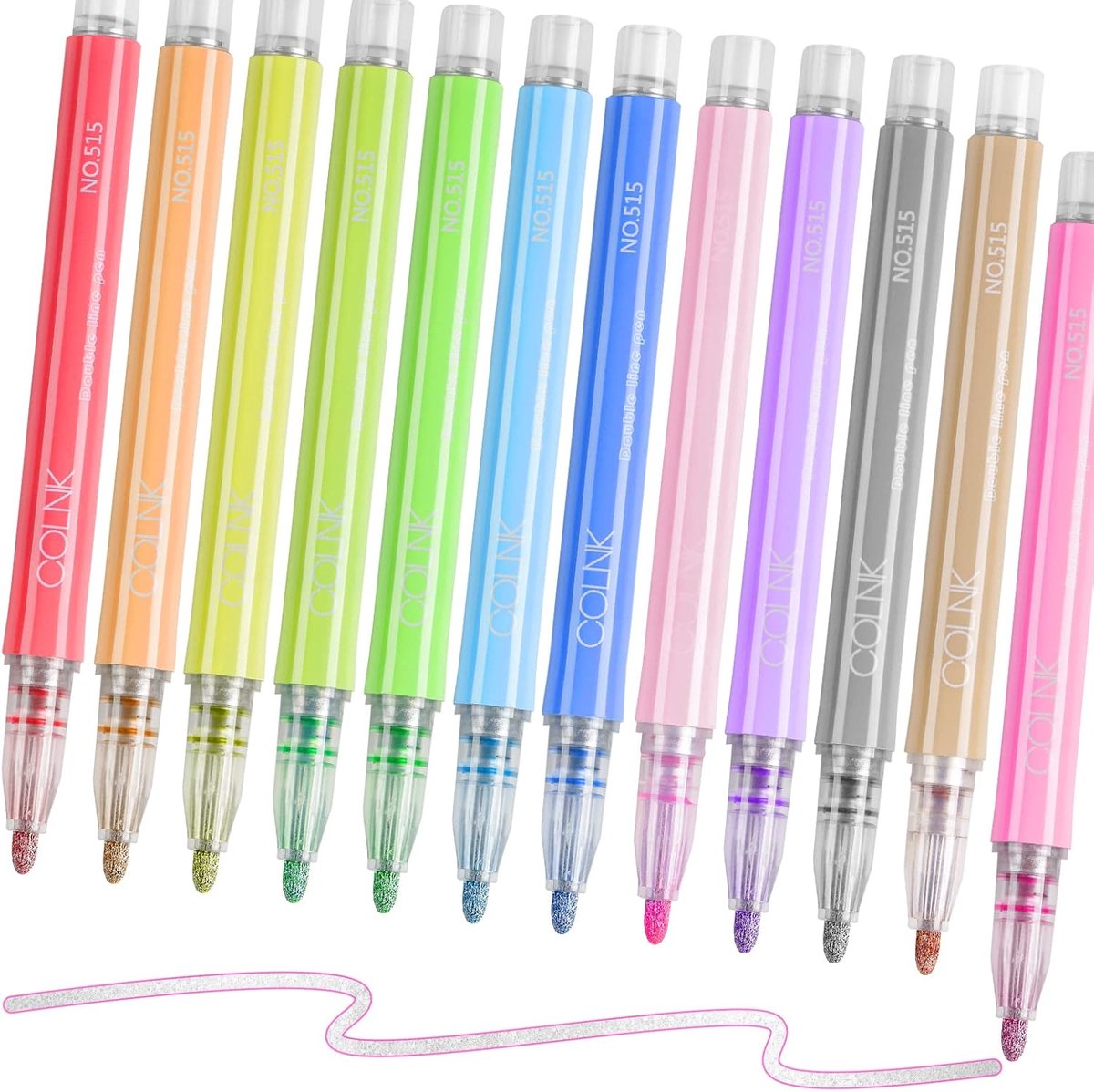 SnelShoppen - 12 Metallic Highlighters Set - Dubbele Lijn Kleurige Permanente Verf Pennen - Perfect voor Bullet Journaling, DIY Illustraties, Kleuren