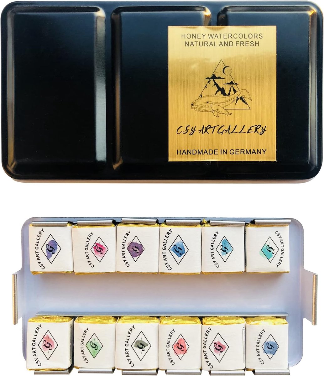 SnelShoppen - Metalen Aquarel Verf Set met Handgemaakte Glitter - 12 Dubbele Kleuren Waterverf in Draagbare Blikdoos voor Kunstenaars en Professionals