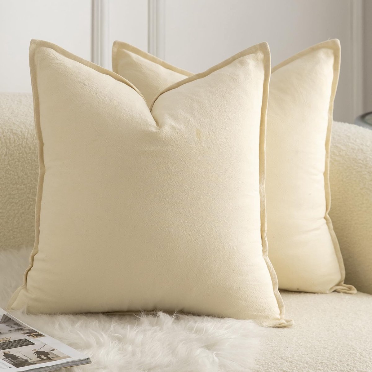 SnelShoppen - Set van 2 Neutrale Katoenen Kussenhoezen 40x40cm - Decoratieve Boho Farmhouse Kussens voor Bank, Woonkamer, Slaapkamer - Beige - Comfort