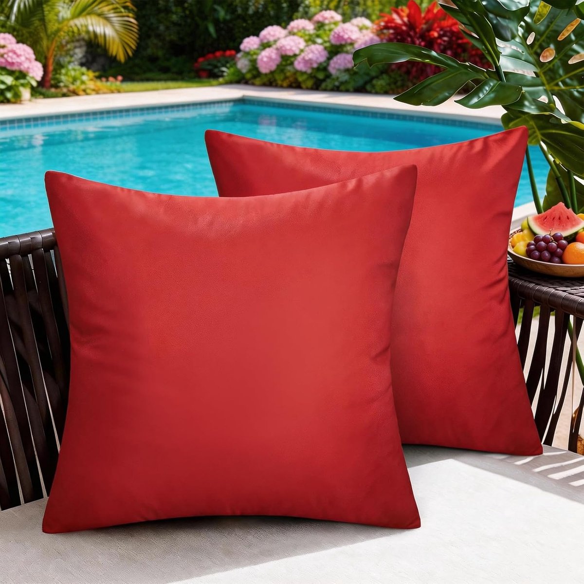 SnelShoppen - Waterproof Outdoor Decoratieve Kussenhoezen, Zachte Weerbestendige Kussens voor Tuin, Balkon en Woonkamer, 50 x 50 cm, Rood Set van 2