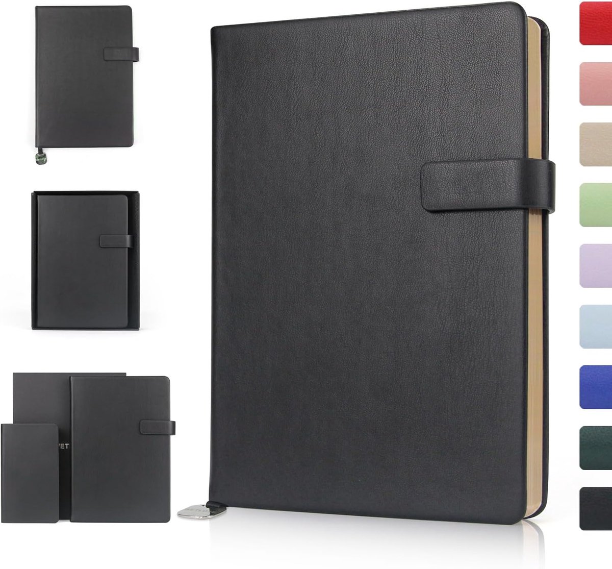 SnelShoppen - A5 Notitieboek Hard Cover 212 Pagina's Gelijnd Papier met Elastische Sluiting, Boekenlegger en Binnenzak, 14 x 21 cm, Zwart voor School,