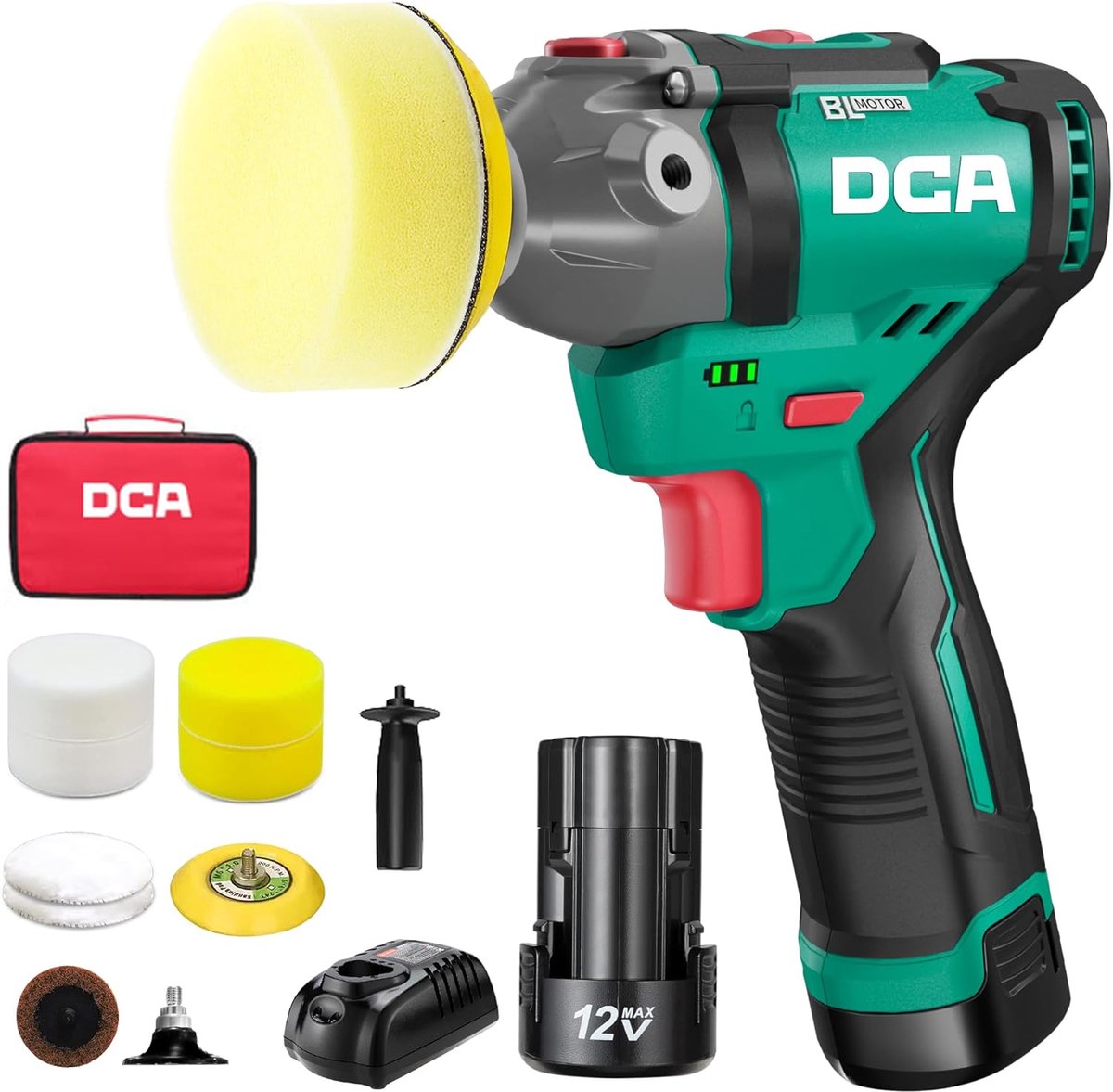 SnelShoppen - Draadloze Mini Auto Polijstmachine 12V - 75mm Borstelloze Polisher met 2x 2.0Ah Accu's - 2 Snelheden 2800-8300 RPM voor Auto Onderhoud e