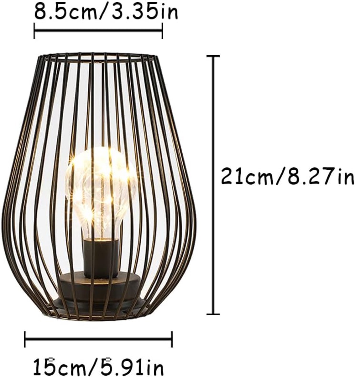 SnelShoppen - Decoratieve Metalen Tafellamp op Batterij 21cm Hoog, Draadkooi Vorm, Draadloze Lantaarn met Warme Fairy Lights voor Tuin, Terras, Slaapk