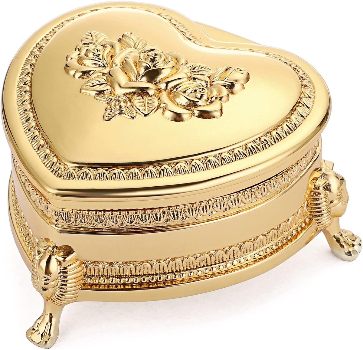SnelShoppen - Vintage Metalen Sieradenbox met Antieke Bloem Motief, Hartvormige Organizer voor Oorbellen, Ringen, Kettingen en Armbanden, Kleine Bewaa