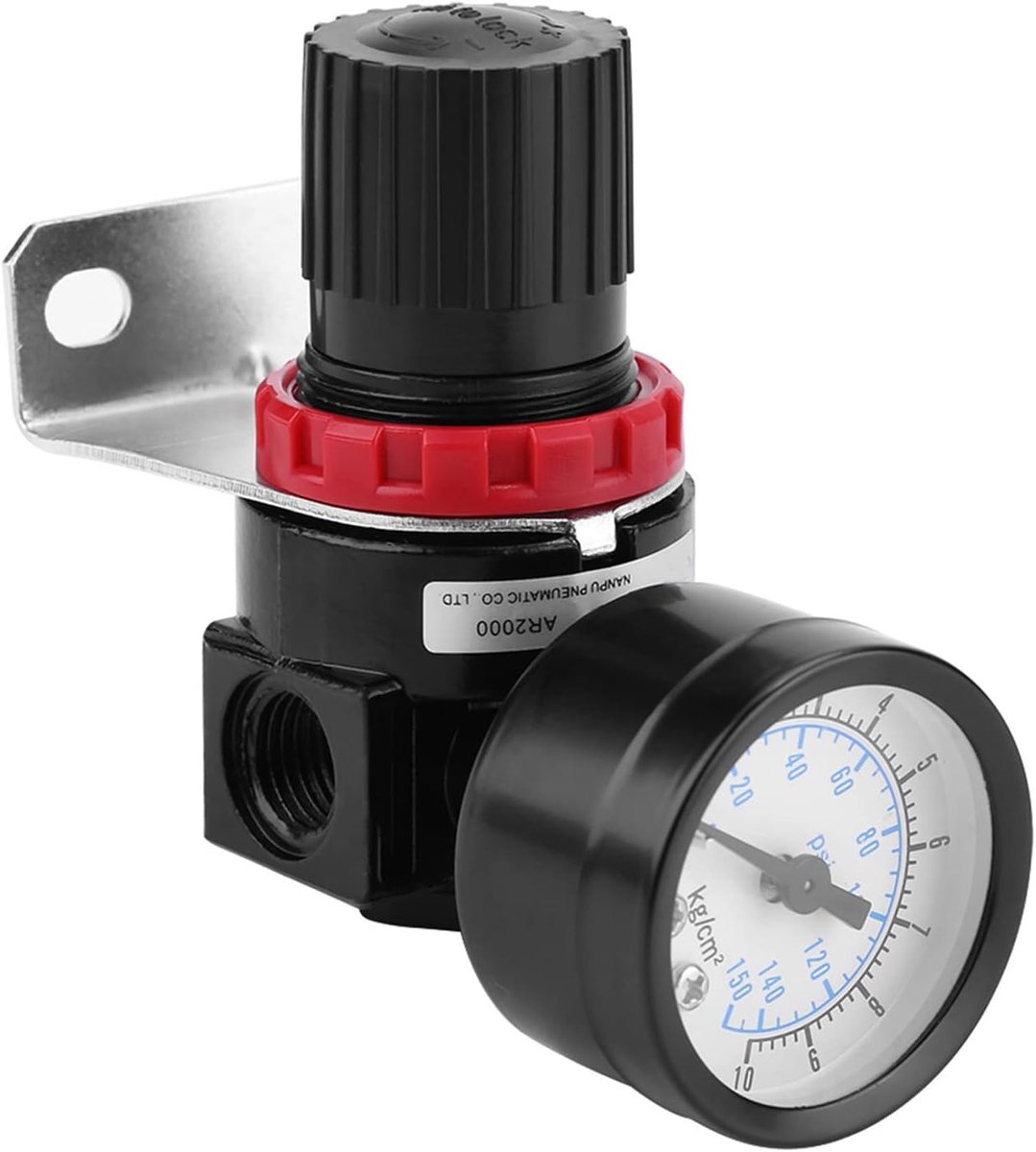 SnelShoppen - Air Pressure Regulator G1/4 Pneumatische Regelaar, Verstelbare Luchtdruk Compressor Control Valve met Manometer en Beugel voor Tuin, Gar