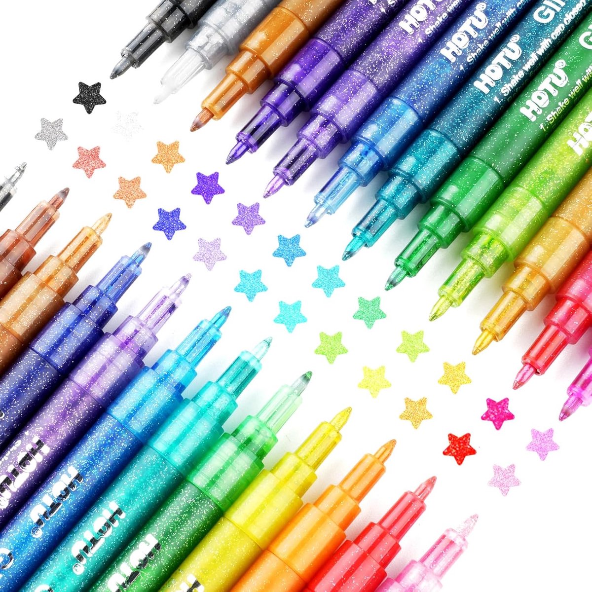 SnelShoppen - 24 stuks Glitter Acryl Viltstiften 0,7 mm - Waterbasis voor Creatief Knutselen - Perfect voor Steen, Keramiek, Glas, Hout en Stof - Glit
