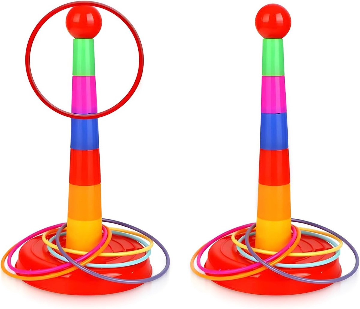 Leuk werpspel voor kinderen met 2 torenpoelen en 24 werpcirkels, ideaal voor buiten en binnen, perfect voor zomerse sportactiviteiten en ontwikkeling van vaardigheden