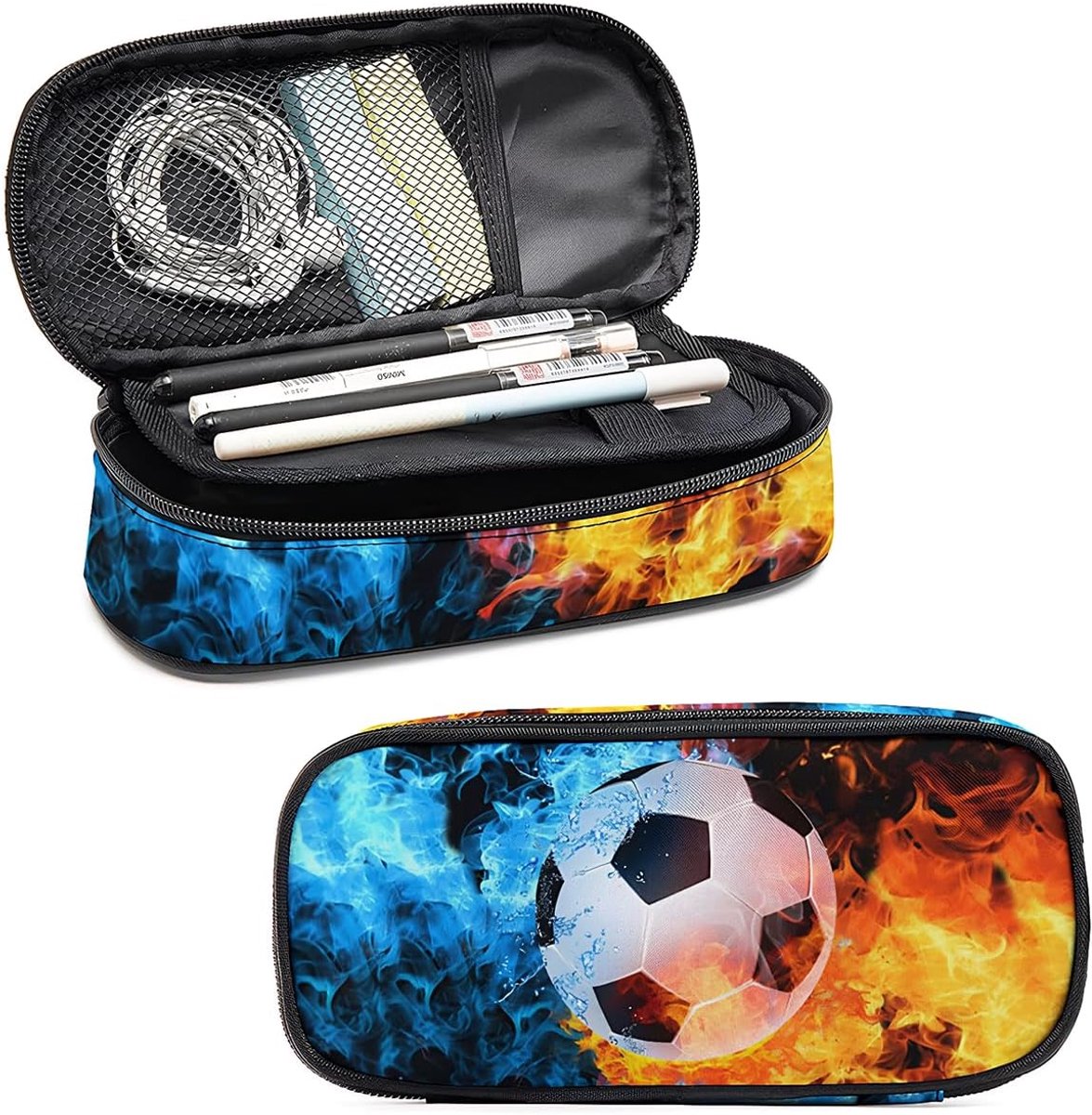 SnelShoppen - Football Pennenzak - Duurzame Nylon Pennenkoker met Cartoon Design voor School, Kantoor, en Kinderen - Perfect voor Schrijfbenodigdheden