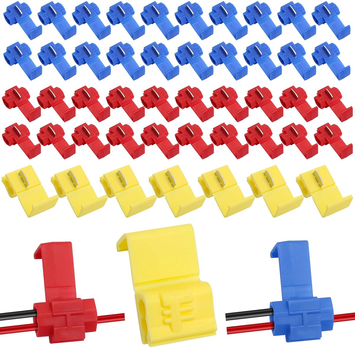 SnelShoppen - 100pcs T-Tap Electric Quick Connectors - Snelle Verbindingen voor Auto en Motorfiets - Rood, Blauw, Geel - Voor Draadverbindingen 0.5-6m