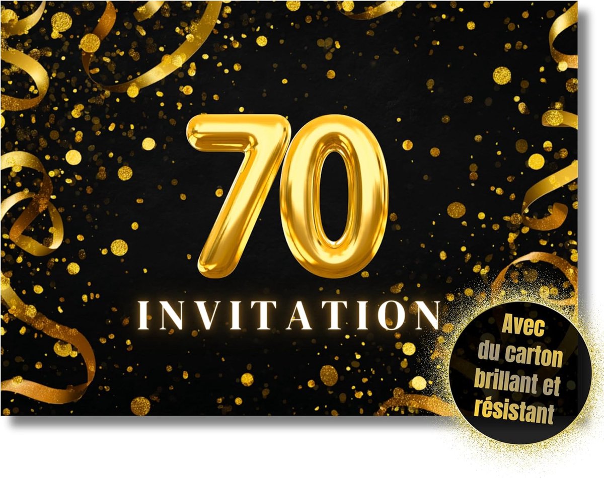 SnelShoppen - 12 x 70ste Verjaardag Uitnodigingskaarten, DIN A6 (10.5 cm x 14.8 cm), Feest Uitnodigingen, Unieke Kaarten, Stofdicht, Makkelijk In Te V