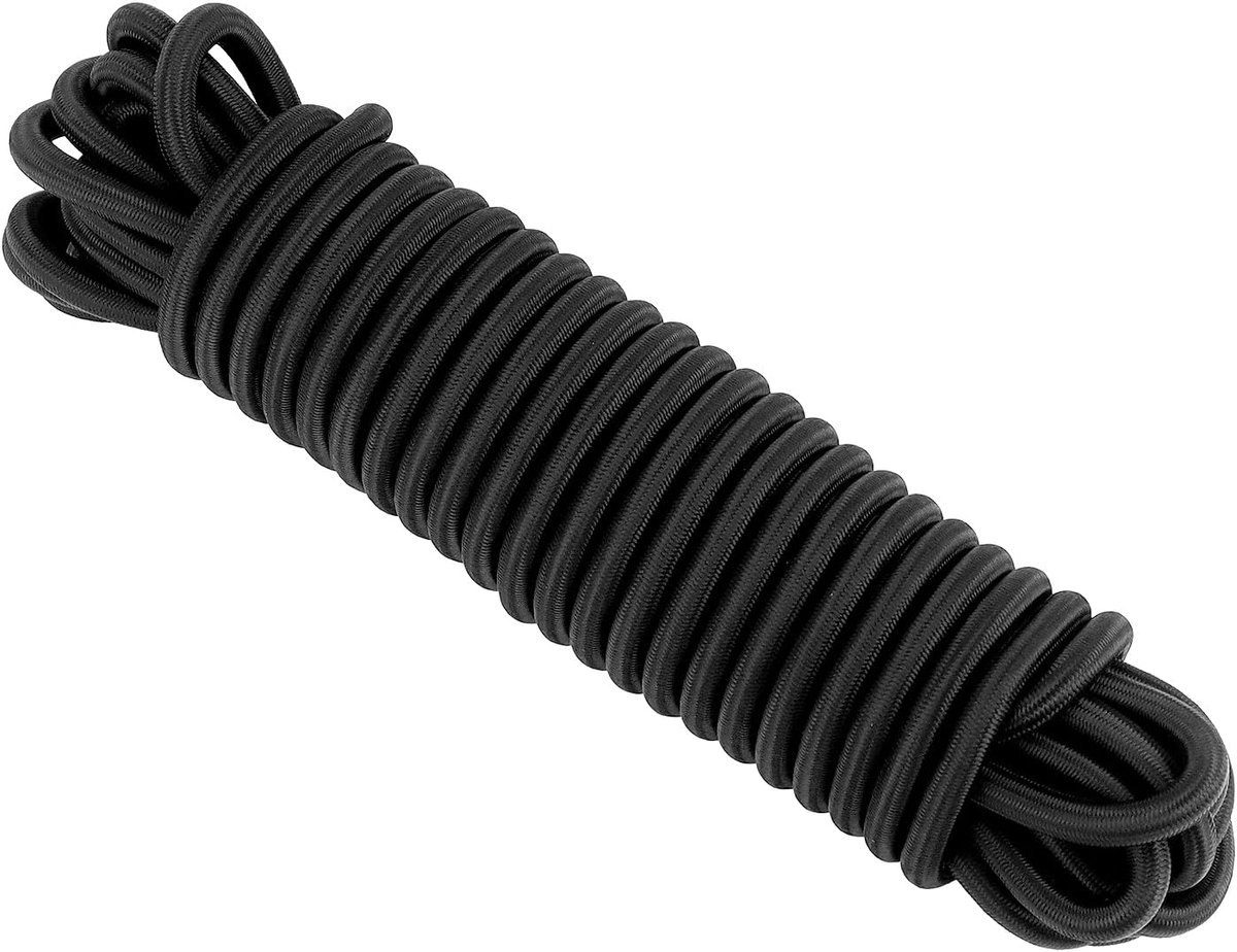 SnelShoppen - 10m x 8mm Bungee Cord Elastische Touw Set - Zwart voor Bevestigen van Voorwerpen, DIY Projecten, Camping, Tuin, Outdoor Activiteiten