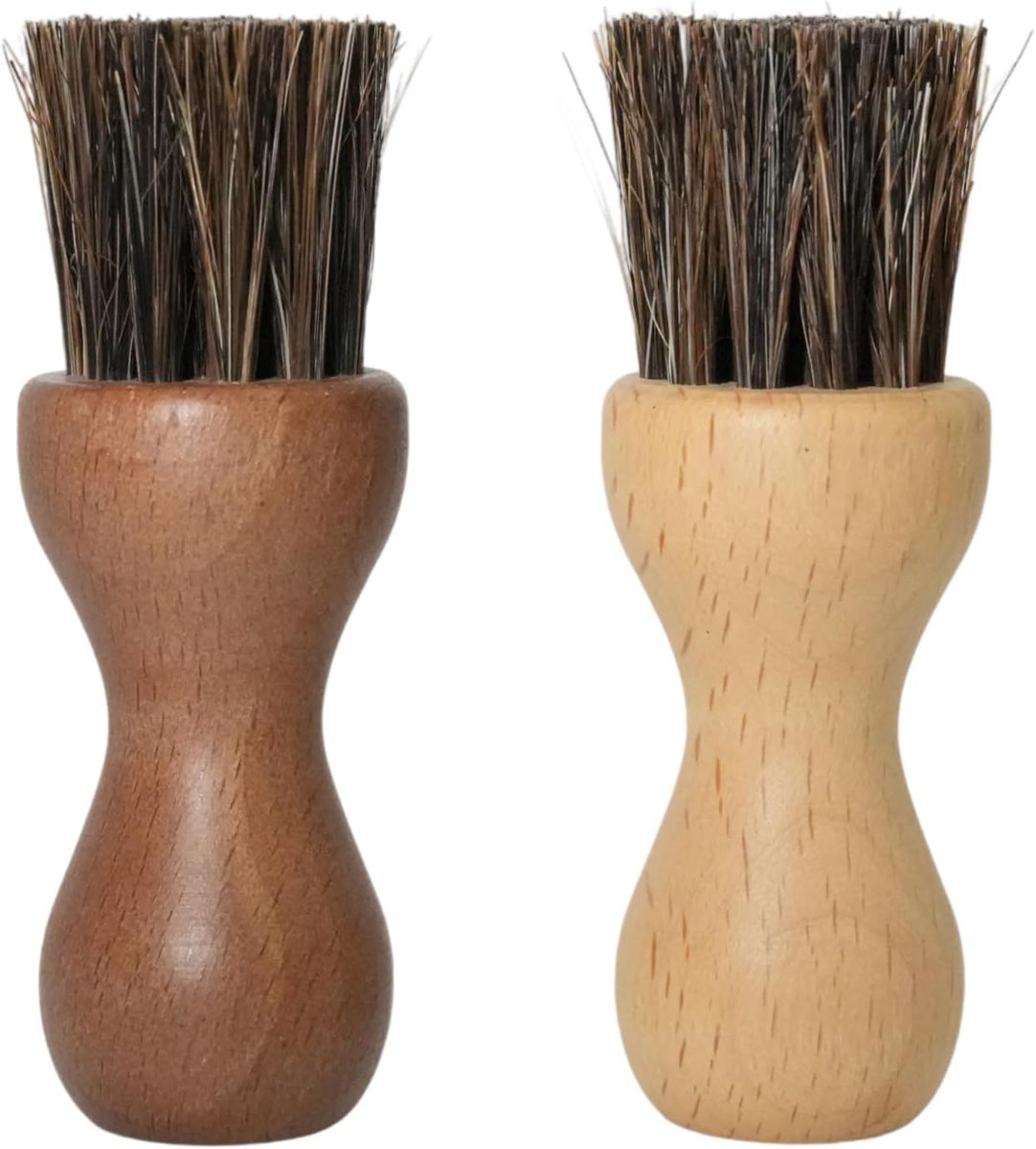 SnelShoppen - Set van 2 Ergonomische Paardenhaar Schoenborstels voor Schoencrème en Schoenwas, Duurzaam Hout, Multi-kleur, Perfect voor Precisie Toepa