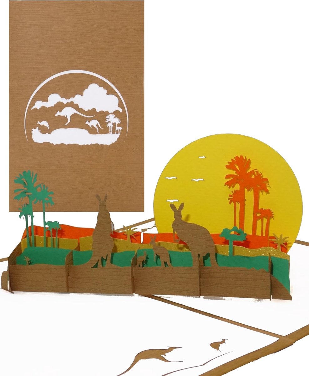 SnelShoppen - Pop-up Kaart Kangeroe & Outback Australië - 3D Verjaardagskaart met Kangeroe Decoratie, Souvenir, Reisvoucher, Uitnodiging en Cadeau Box