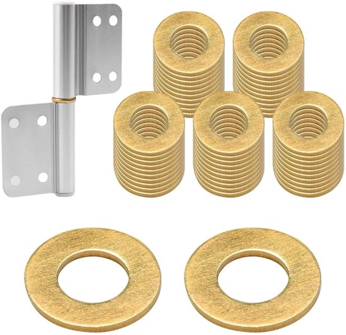M5 Plat messing sluitringen, 50 stuks voor binnendeuren en deurscharnieren, beveiligingsschijven - M5 x 10 x 1 mm.