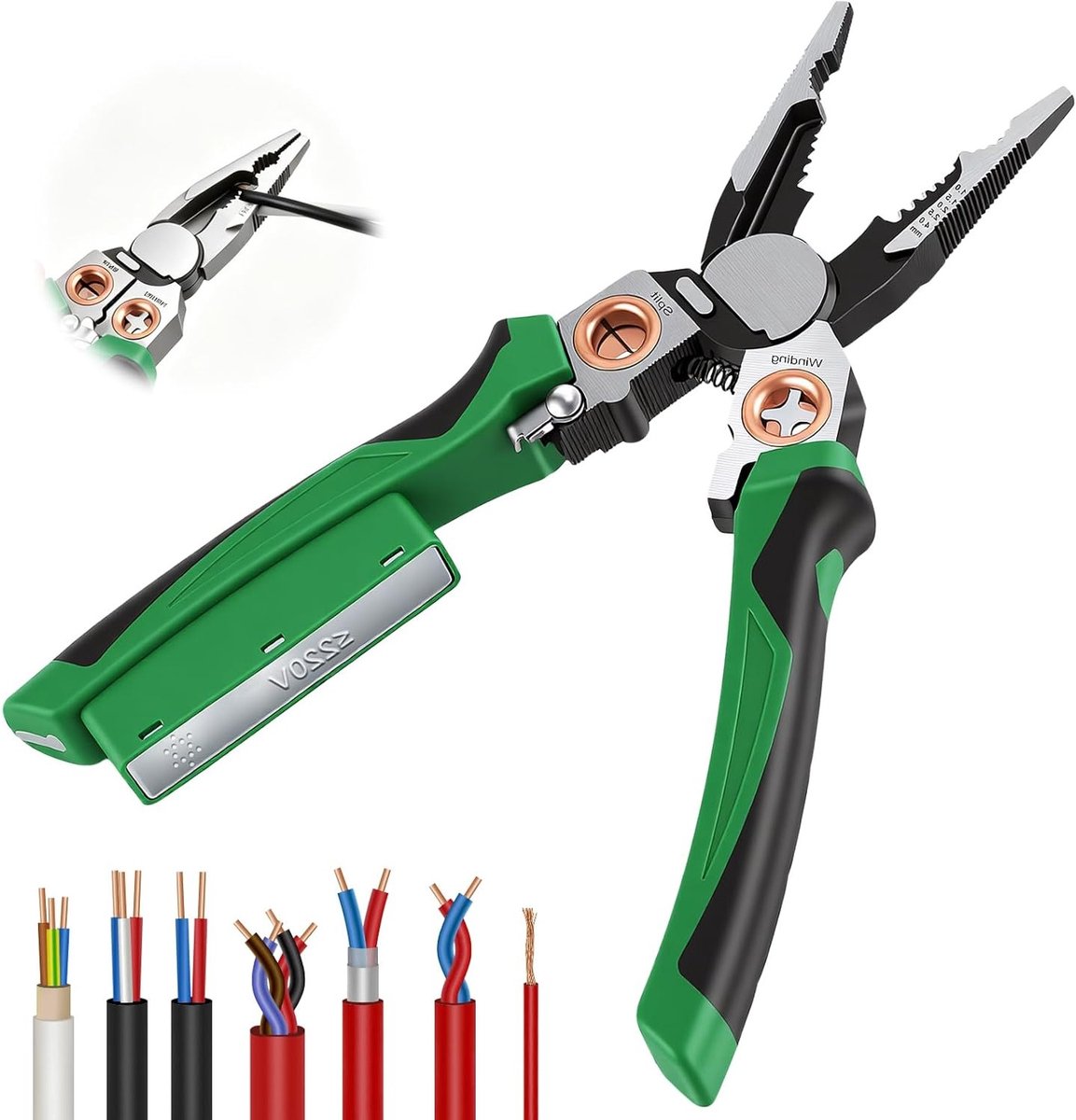 Multifunctionele 8-in-1 striptang met spanningstester en stroommeetfunctie voor snijden en strippen van kabels