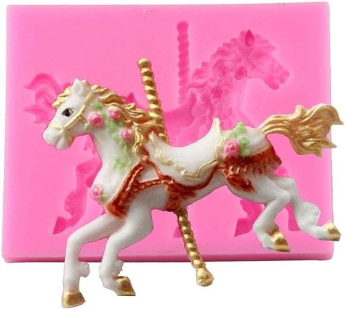 Carrousel Paarden Siliconen Taartvorm voor 3D Chocolade Decoratie - Paardentaart Topper Mal - Bakdecoratie Gereedschap met Draaimolen-Thema