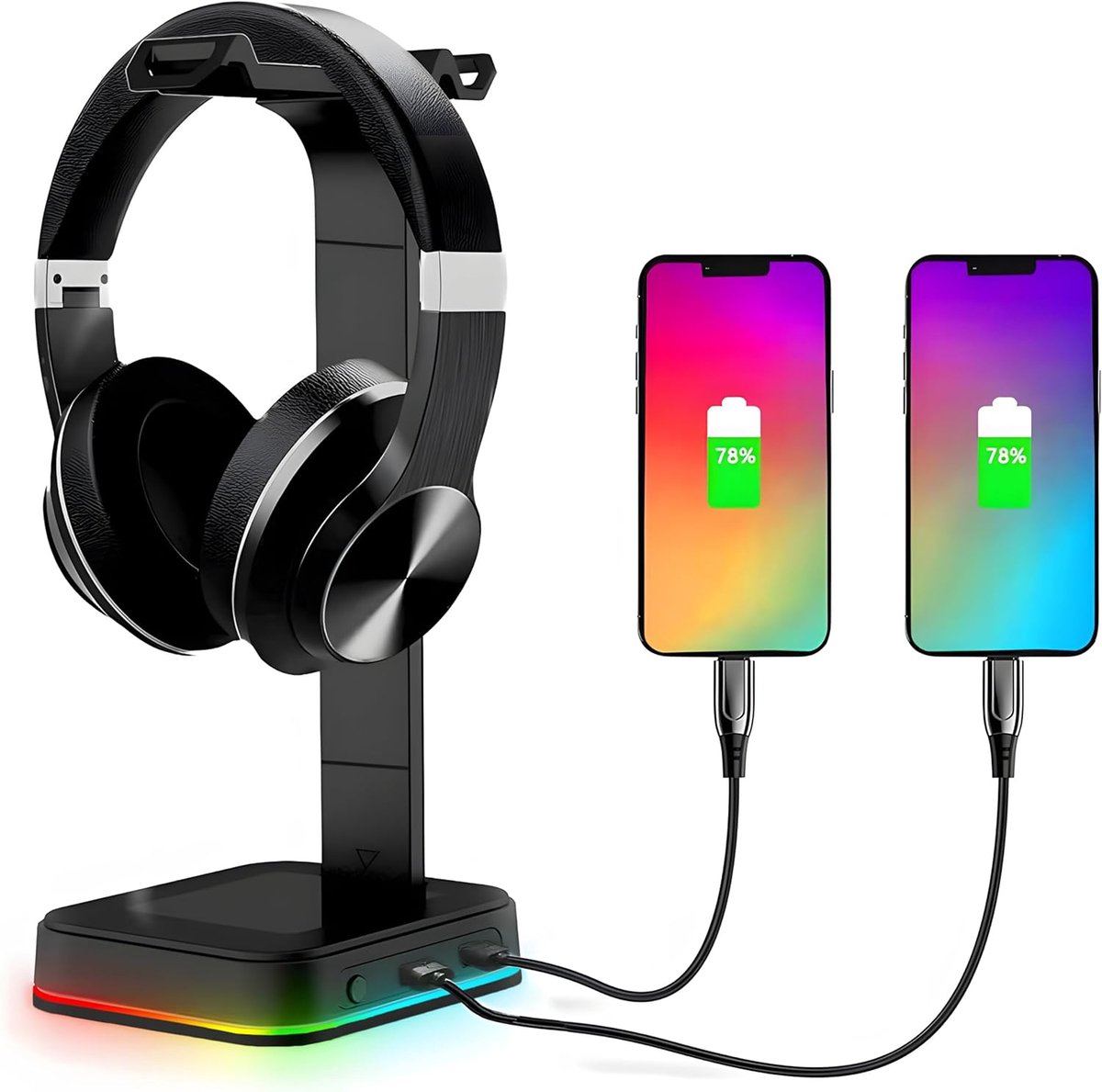 SnelShoppen - Headset Houder - RGB Hoofdtelefoon Stand - Universele USB Houder voor Over-Ear Gaming Headsets - Zwart - 12x13x26cm