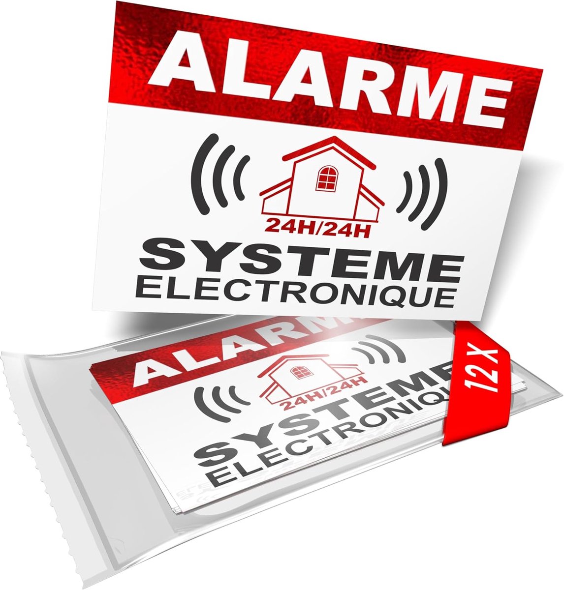 SnelShoppen - Deterrent Alarm Stickers Set van 12 - 8.5 x 5.5 cm - Veiligheidsstickers voor Huis, Tuin, Garage en Deur - Diefstalpreventie en Bescherm