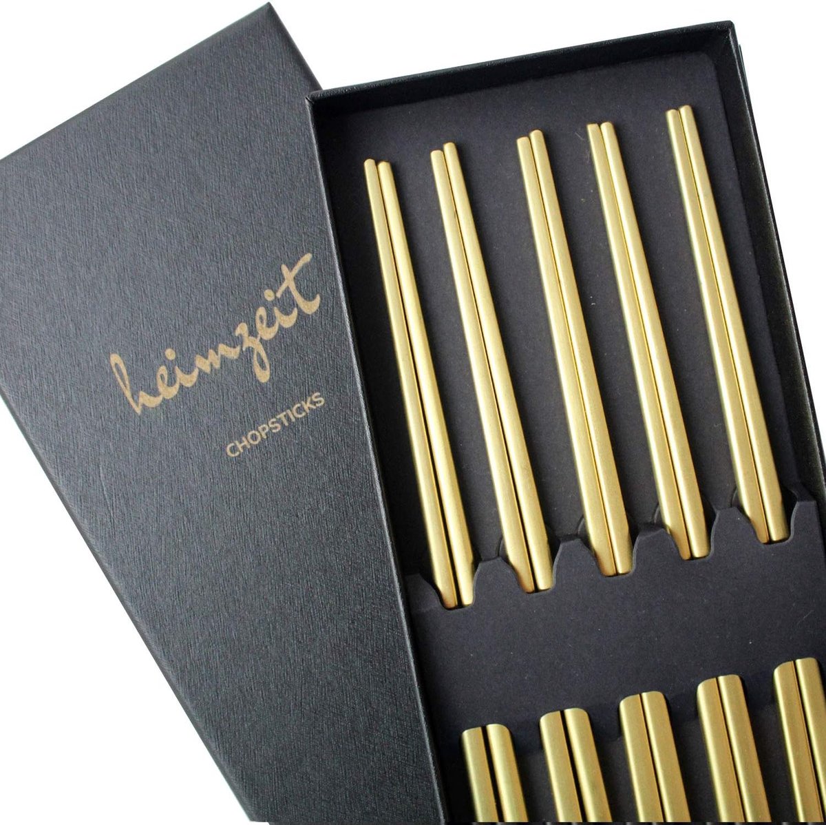 SnelShoppen - 5 Paar Gouden RVS Chopsticks - Herbruikbare Sushi Sticks - Modern Design, Geschikt voor Keuken en Feesten, Vaatwasserbestendig