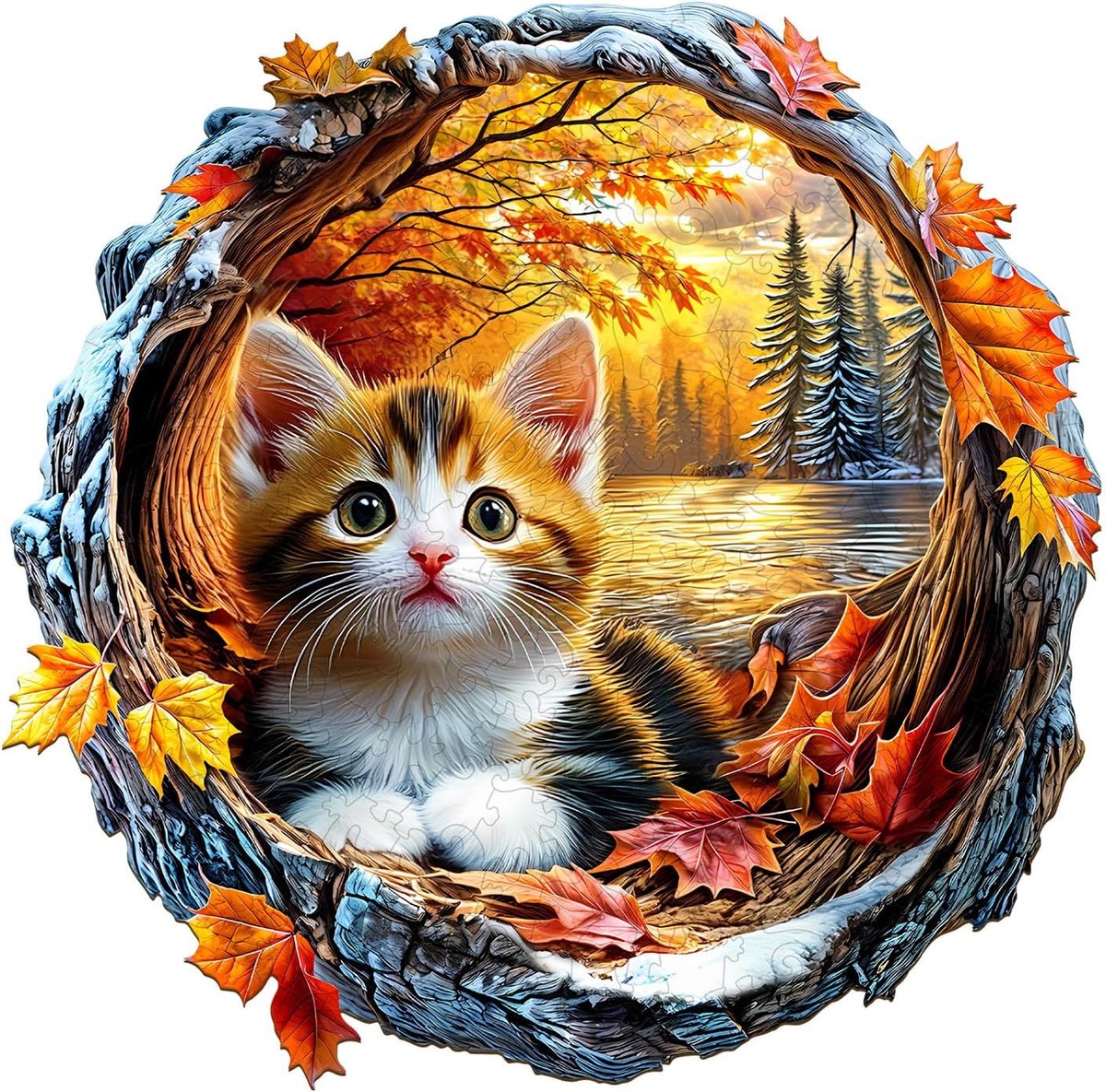 SnelShoppen - Houten Puzzel voor Volwassenen, Kat in de Herfst, 190 Stukken, Premium Houten Puzzel, Cadeau in Luxe Doos, Wanddecoratie en Gift voor Vr