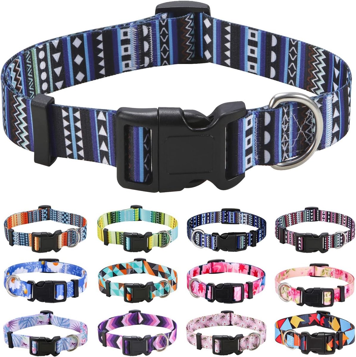 SnelShoppen - Verstelbare Hondentuigje voor Kleine, Middelgrote en Grote Honden - Ethnic Style Soft Nylon Dog Collar met Bohemian Tribal Geometric Pat