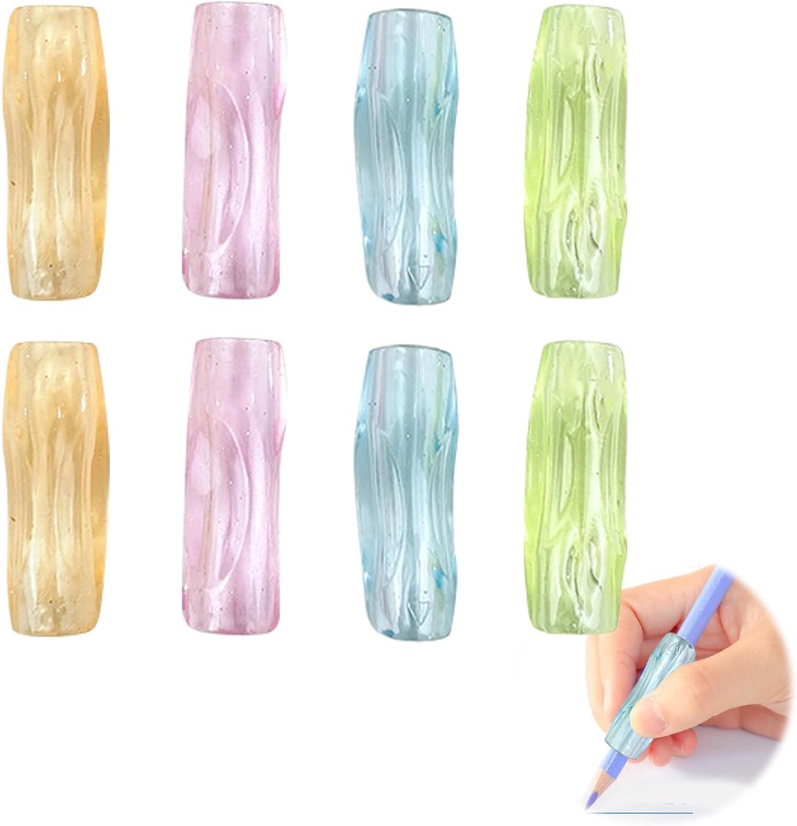 SnelShoppen - 8 pcs ergonomische schrijfhulpmiddelen voor pennen, siliconen pennen, grip houders, potloodhandvatten, kleurrijke penhouders voor kinder