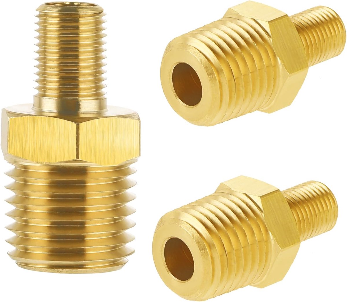 SnelShoppen - 3x Brass Air Pump Adapters 1/4 Inch NPT - Luchtdrukcompressor Aansluitingen voor Auto, Banden, Velgen - Hoogwaardige Koper