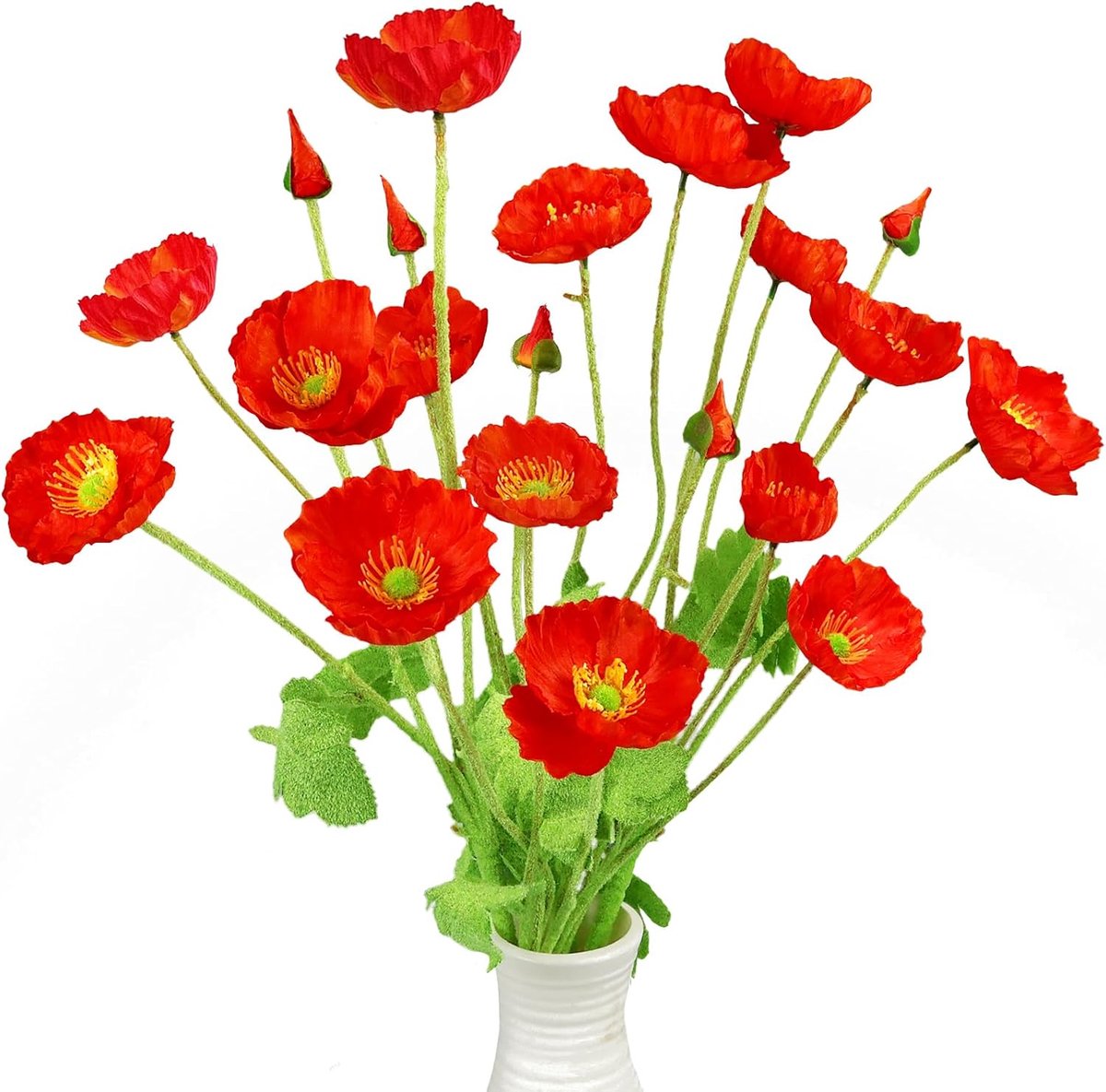 SnelShoppen - 5 Stuks Kunstbloemen Poppy Zijde Bloemen met Stelen, Realistische Poppy Bloemen voor Thuis, Keuken, Kantoor, Rood, Bloemstuk Decoratie