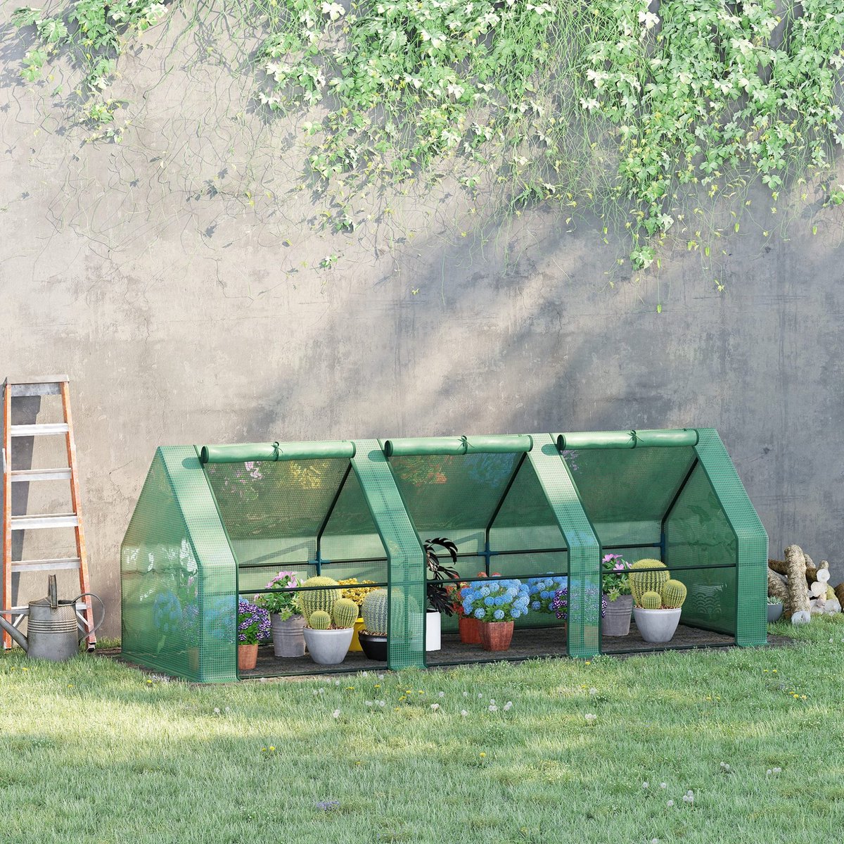 COVREO Tomatenkas 270x90x90 cm – groen, stalen frame, oprolbare ramen met rits