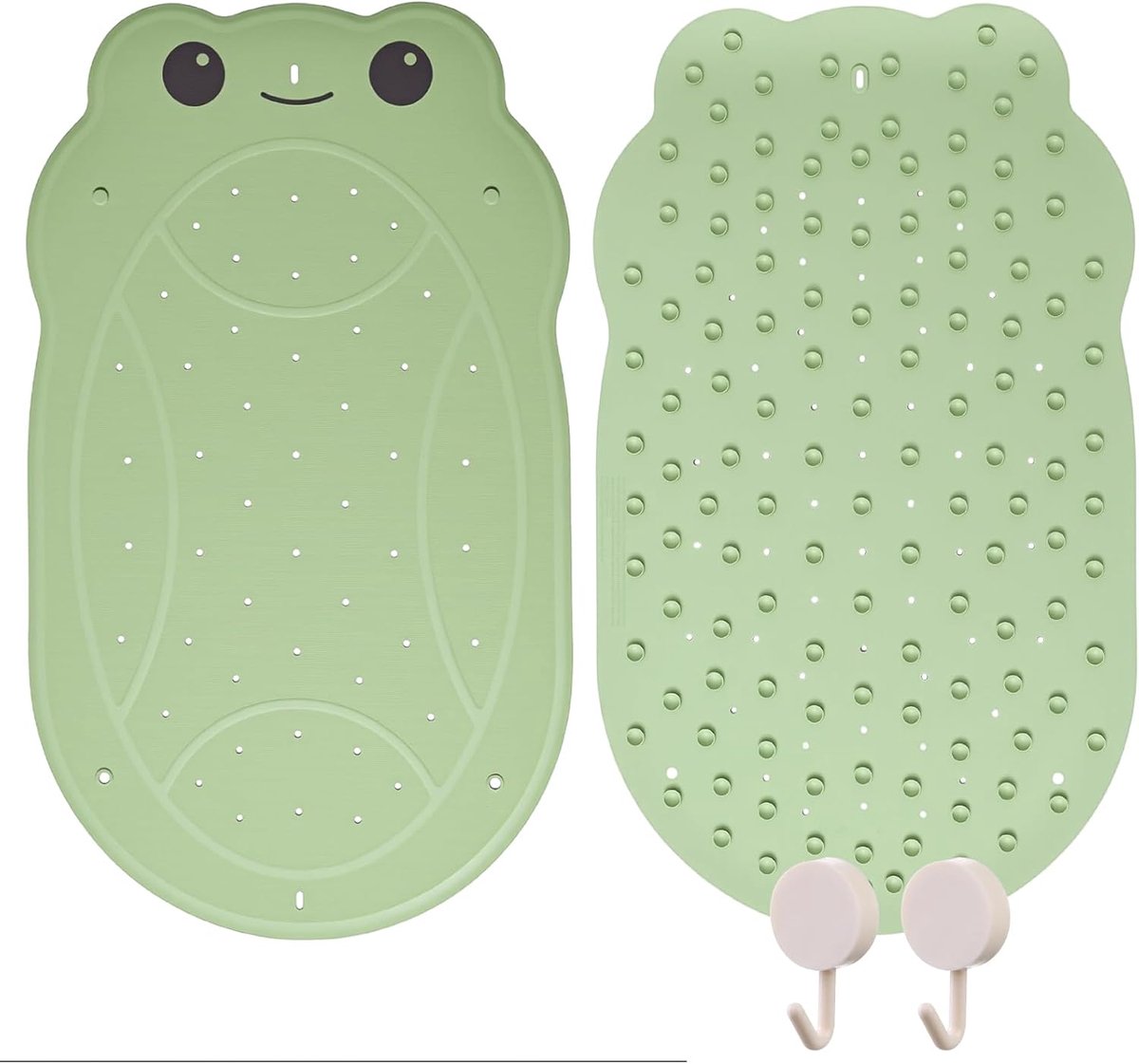 SnelShoppen - Kinderen Badmat, Antislip Kikker Vorm Badmat met Zuignappen en 2 Haakjes, BPA Vrij, Wasbaar, 76 x 45 cm, Groen voor Veilig en Vrolijk Ba