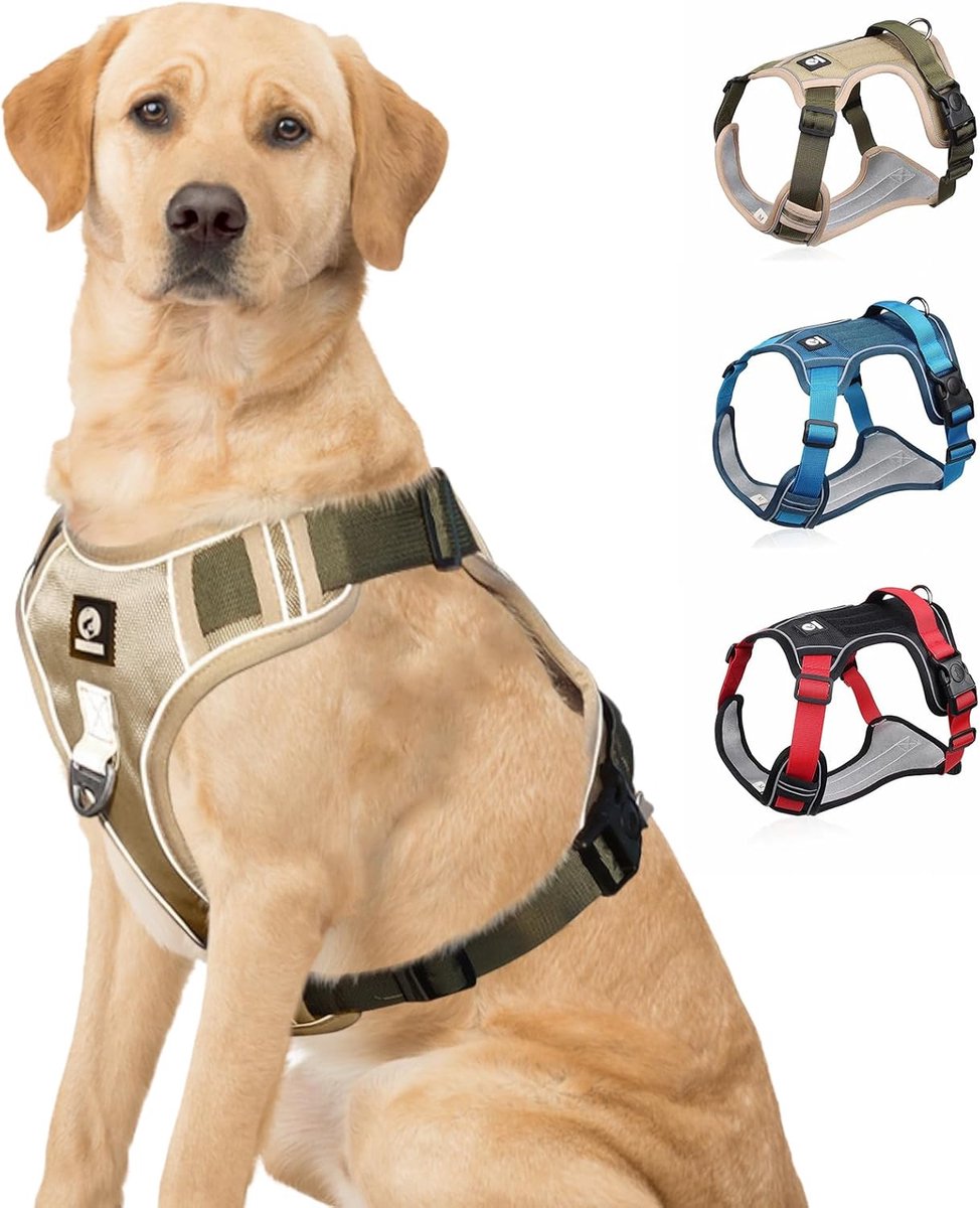 SnelShoppen - No Pull Reflective Dog Harness - Verstelbaar en Ademend Harnas voor Kleine, Middelgrote en Grote Honden - Ideaal voor Wandelen, Fietsen